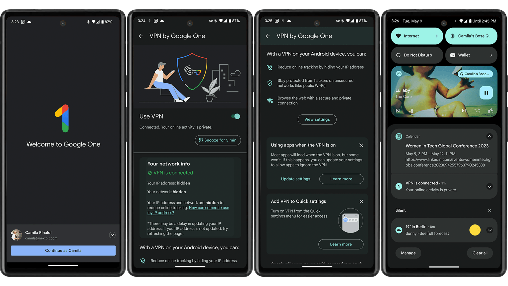 Screenshots von der Software auf dem Pixel 7a