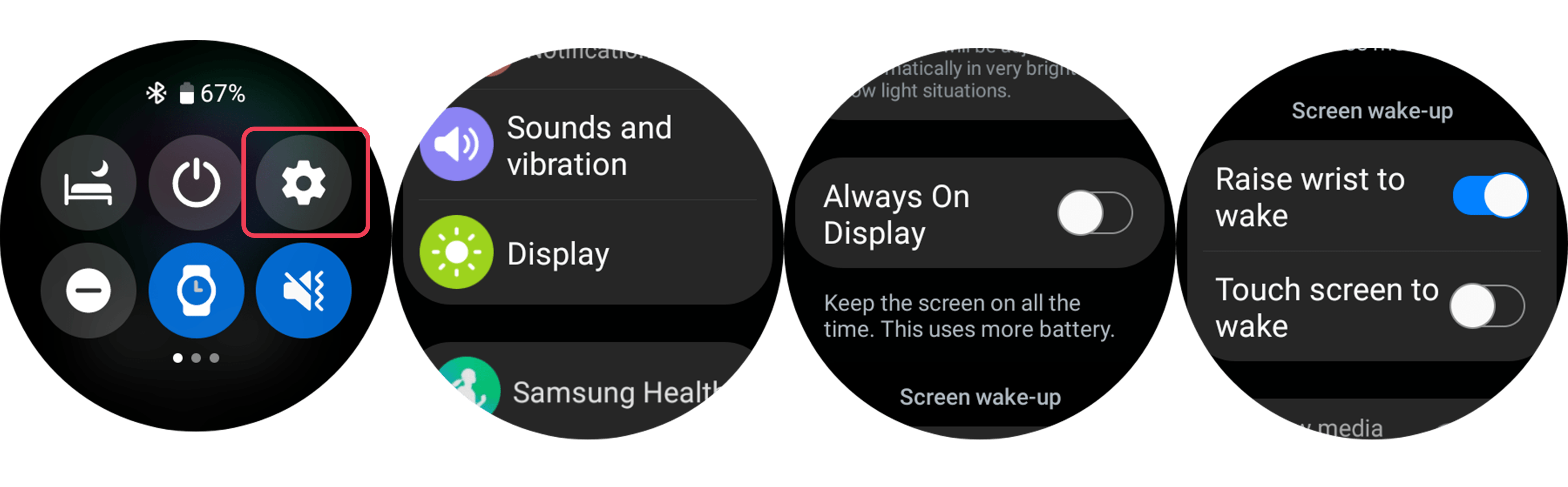 Screenshots der Galaxy Watch Einstellungen