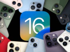 Viele iPhones mit einem iOS 16 Icon in der Mitte