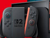 Eine Nintendo Switch 2-Konsole mit Joy-Con-Controllern in schwarzem Design und Logo.