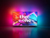 Philips-Fernseher zeigt lebendige Farben mit dem Text 'the one'.