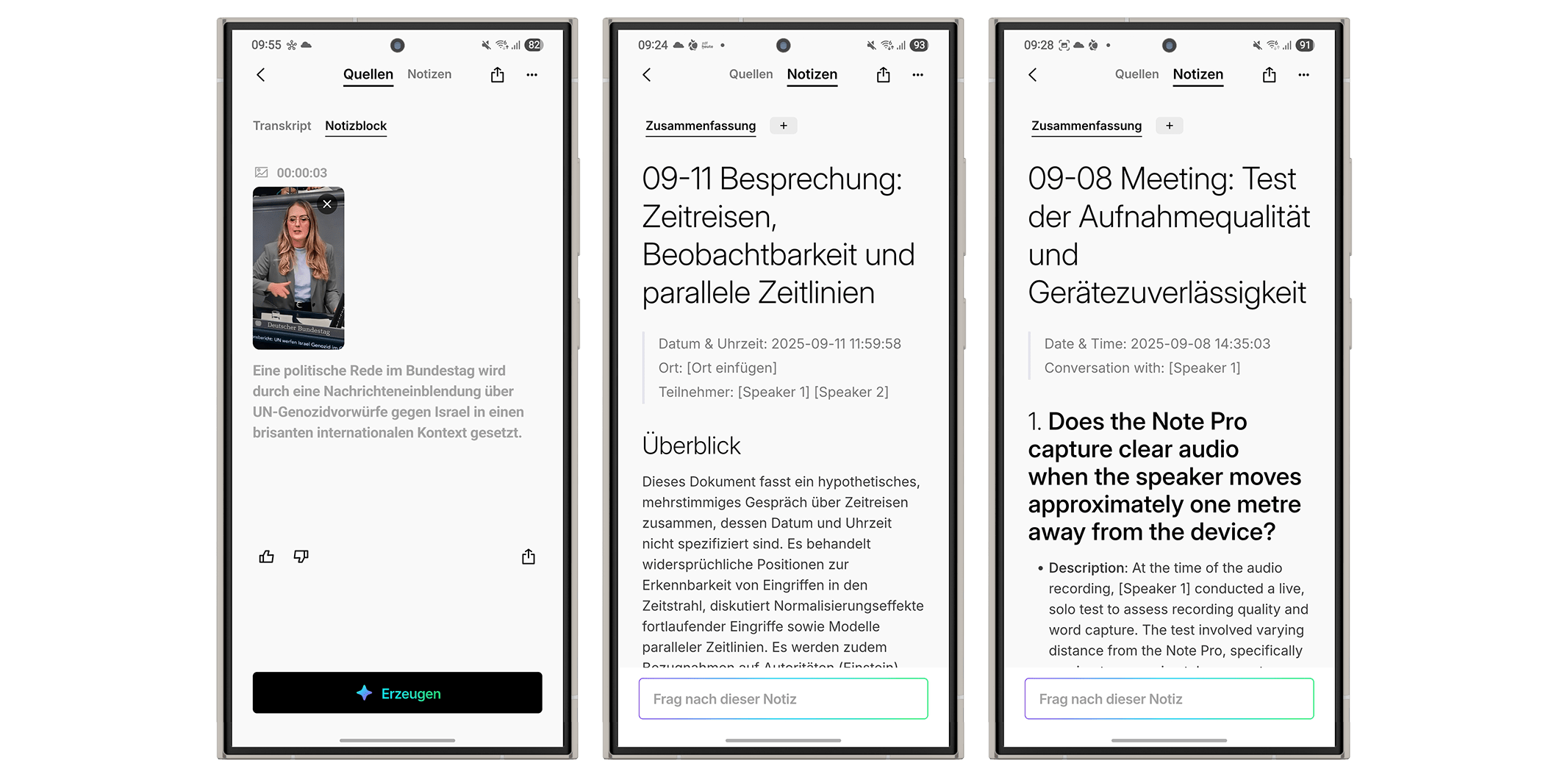 Screenshot einer politischen Rede und Besprechungsnotizen in einer Mobil-App. Screenshot einer politischen Rede und Besprechungsnotizen in einer Mobil-App.