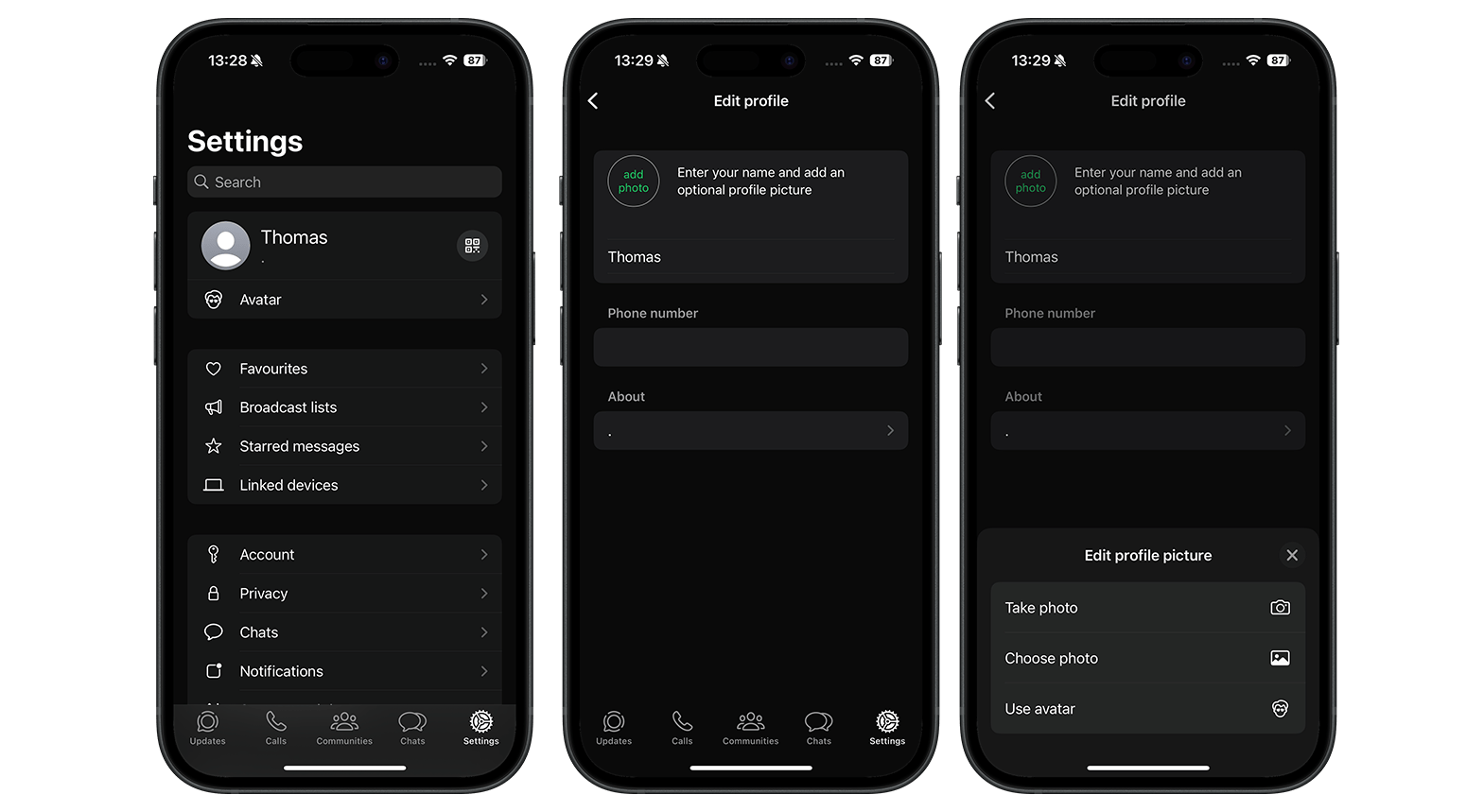 WhatsApp-Screenshots neues Profilbild hintzufügen