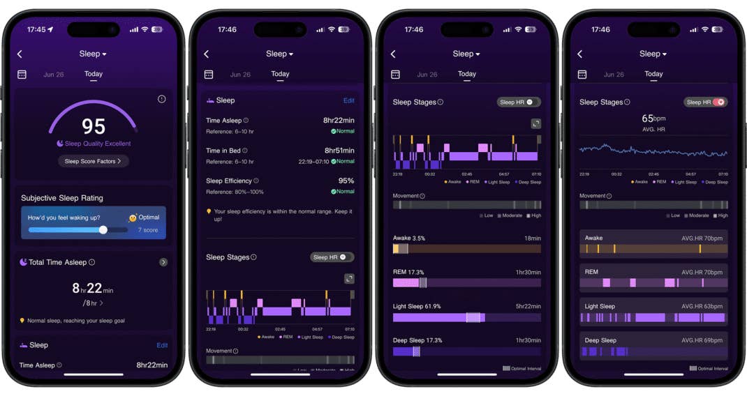Screenshots der Begleit-App des RingConn Smart Rings