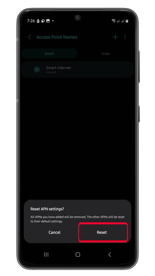 Samsung Galaxy Verbindungseinstellungen zum Zurücksetzen von APN