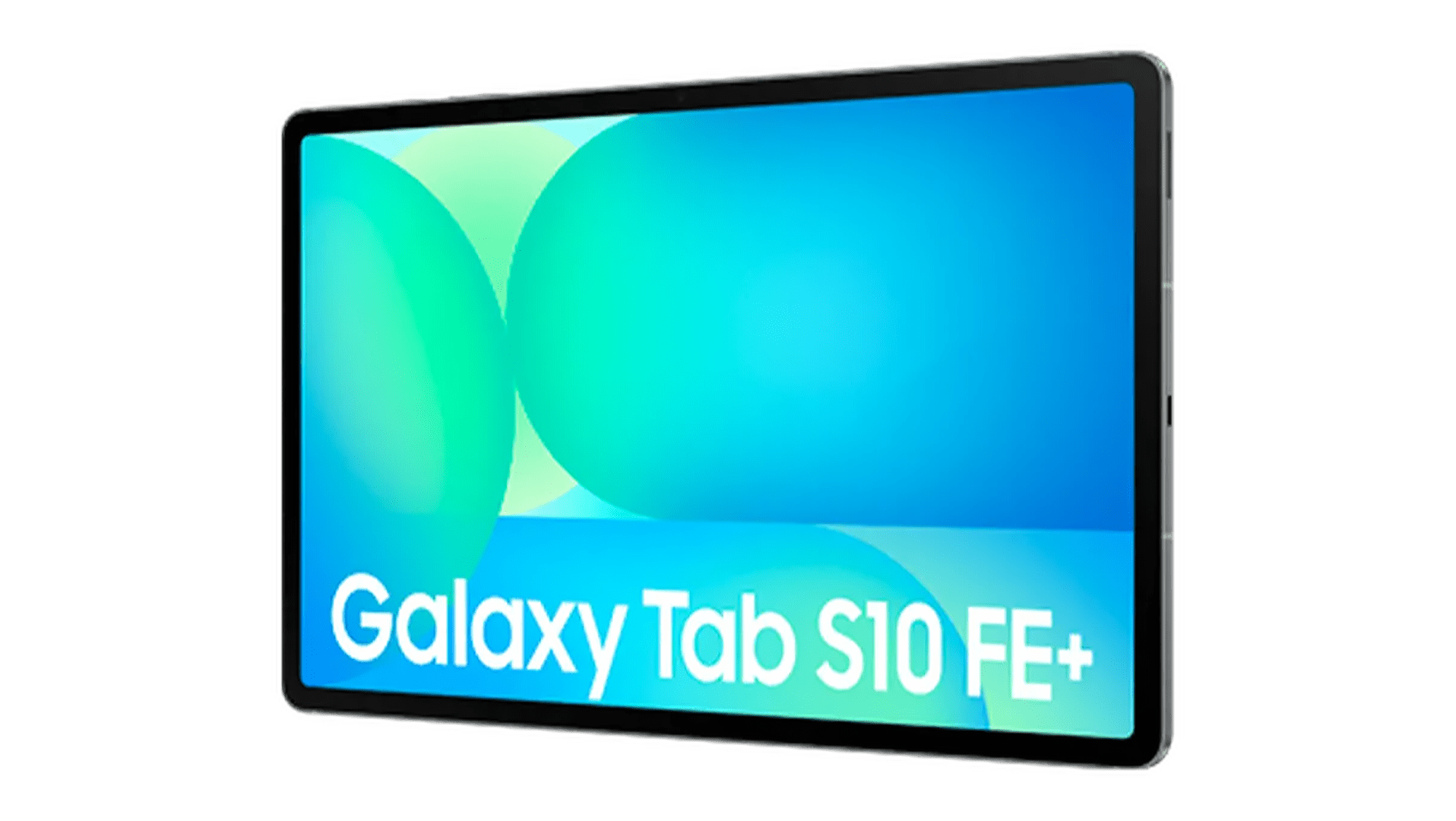 Samsung Galaxy Tab S10 FE+ Tablet mit blauem abstraktem Hintergrund.