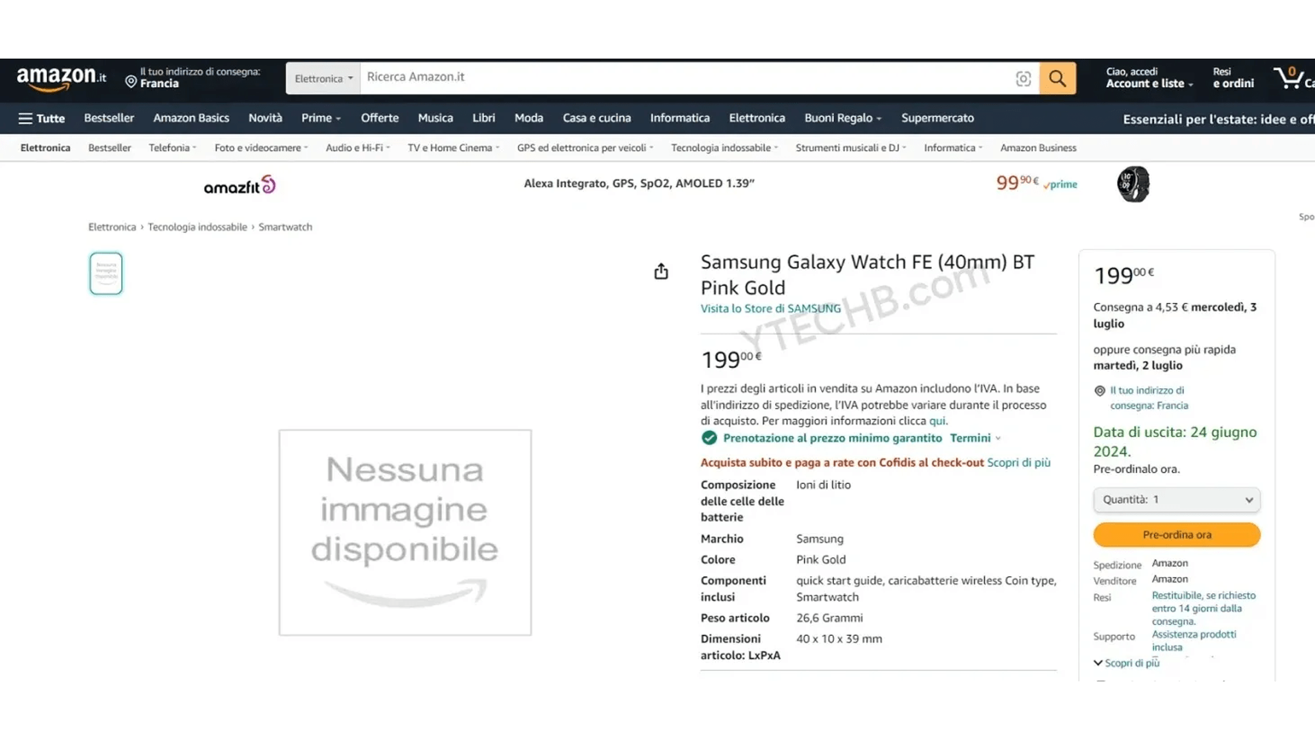 Screenshot mit dem Amazon-Angebot zur Galaxy Watch FE