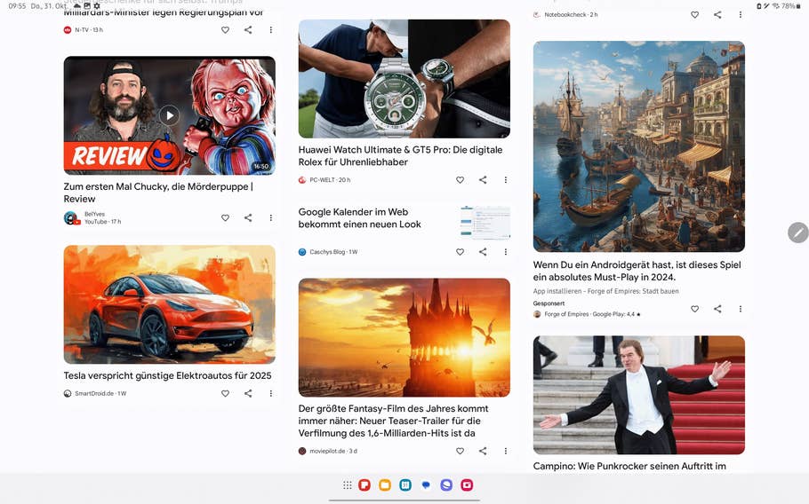 Screenshot von Google Discover auf dem Galaxy Tab S10 Ultra