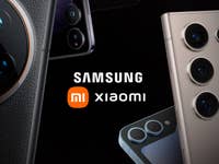 Samsungs und Xiaomis beste Smartphones nebeneinander vor schwarzem Hintergrund