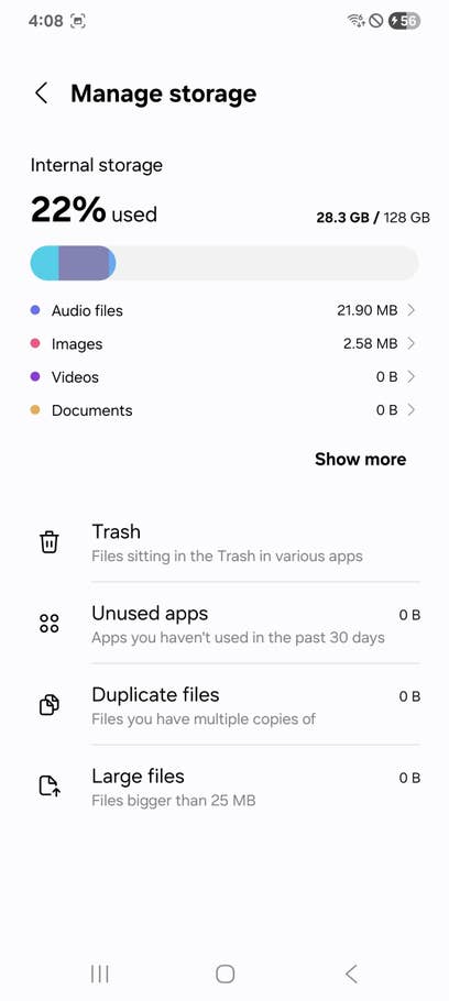 Samsung Galaxy XCover 7 Pro Speicherverwaltung mit 22% Nutzung von 128 GB.