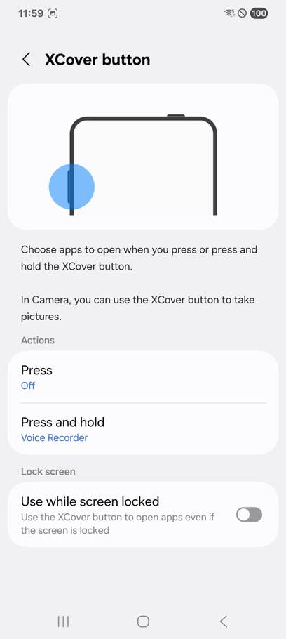 Samsung Galaxy XCover 7 Pro Einstellungen für die XCover-Tastenaktionen und die Nutzung des Sperrbildschirms.