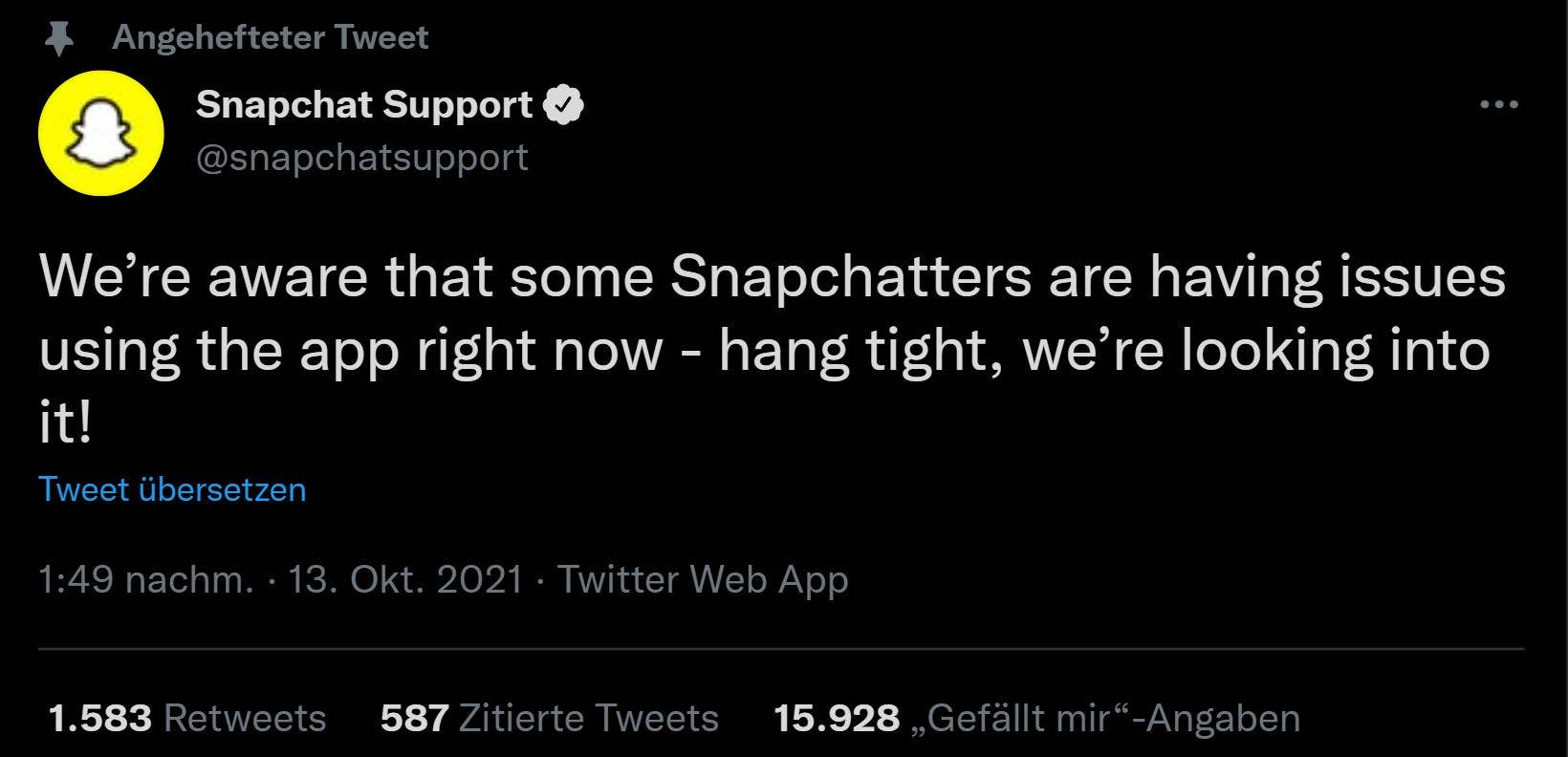 Snapchat Probleme Oktober