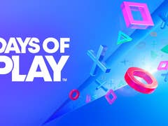 Text: 'DAYS OF PLAY' mit PlayStation-Symbolen auf einem lebhaften blauen Hintergrund.