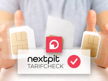 Das Tarif-Check Logo vor einem Hintergrund mit SIM-Karten.
