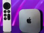 Apple TV vor purpurnem Hintergrund