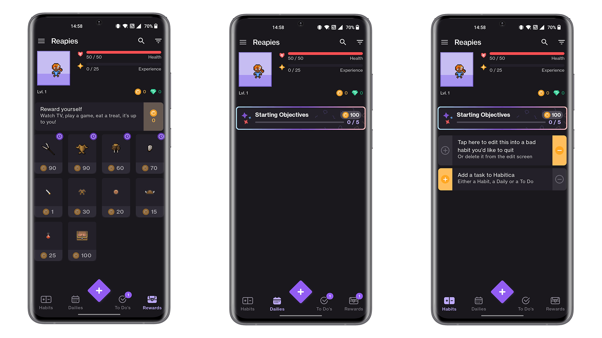 Screenshots der App Habitica