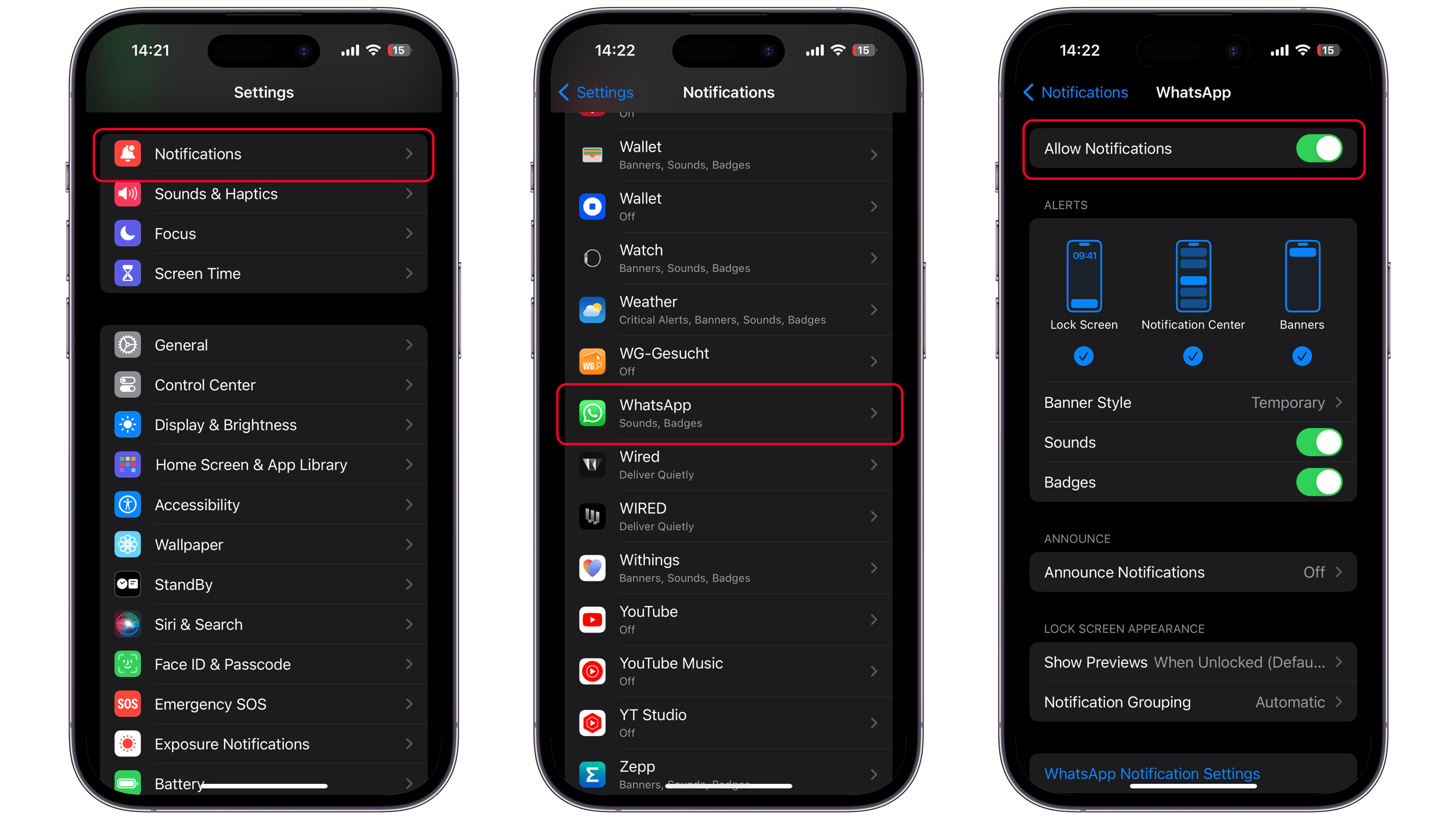 Screenshots zeigen, wie Ihr die WhatsApp-Benachrichtigungen aktiviert