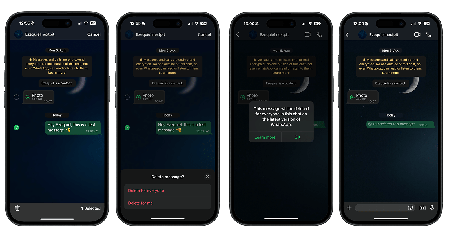 WhatsApp-Screenshot Nachricht für alle löschen.
