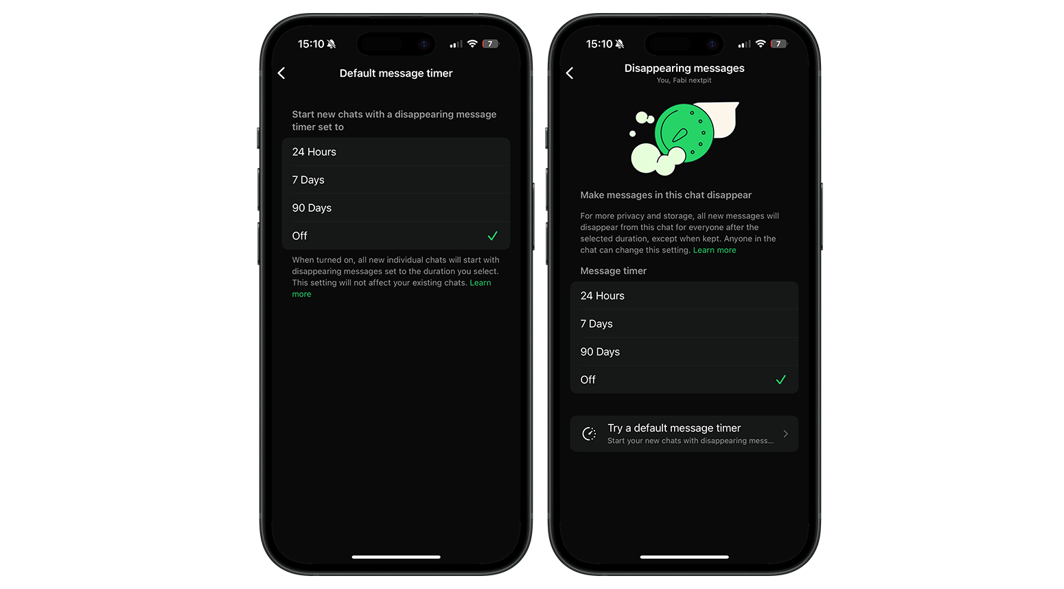Selbstlöschende Nachrichten einstellen in WhatsApp Selbstlöschende Nachrichten einstellen in WhatsApp