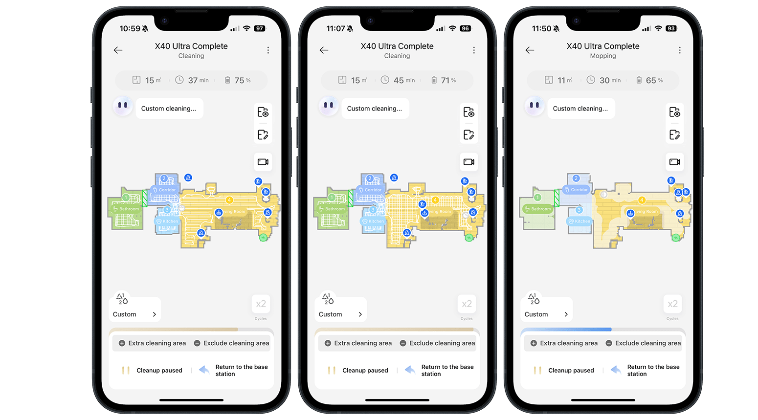 Dreame X40 Ultra App-Screenshot Reinigung
