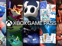 Eine Collage von Spielcharakteren und Szenen, die Xbox Game Pass bewerben.