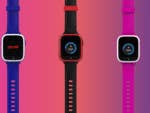 Drei Xplora Let's Go Smartwatches für Kinder in Blau, Rot und Pink mit verschiedenen Displayanzeigen.