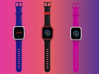 Drei Xplora Let's Go Smartwatches für Kinder in Blau, Rot und Pink mit verschiedenen Displayanzeigen.