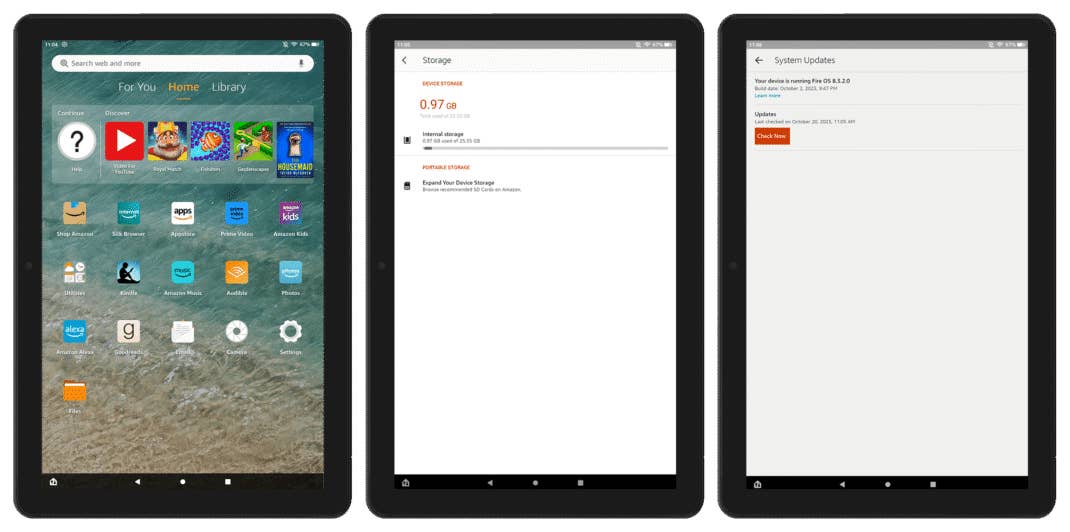 Screenshots, die die Standardschnittstelle unter Fire OS zeigen Screenshots, die die Standardschnittstelle unter Fire OS zeigen