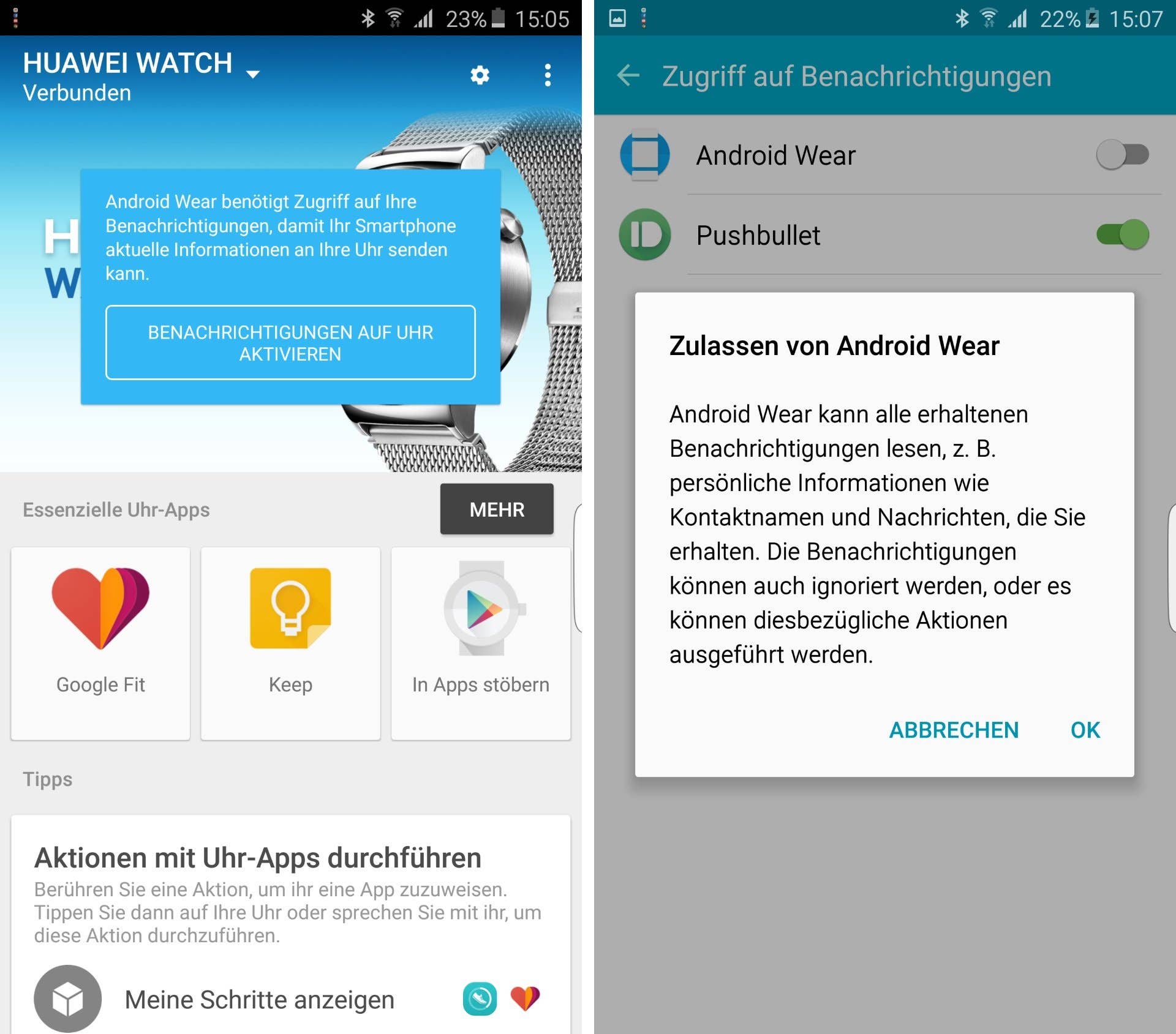 android wear benachrichtigungen aktivieren