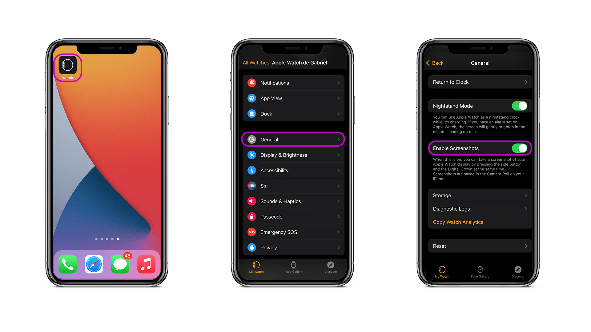 Activer la capture d'écran sur Apple Watch