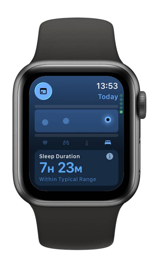 Apple Watch SE 3 zeigt Schlafdauer: 7h 23m im typischen Bereich.