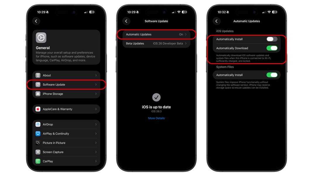 Apple iPhone turn off automatic updates in iOS 26