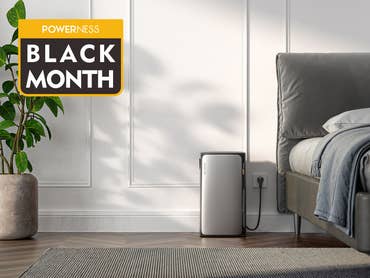 EcoFlow Ultra Stream in einem Schlafzimmer. In der linken oberen Bildecke liest man 