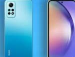 Xiaomi Redmi Note 12 Pro und Samsung Galaxy A54 vor blauem Hintergrund