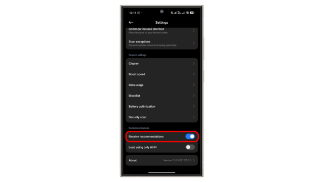 Scrollen Sie nach unten und deaktivieren Sie die Empfehlungen. Xiaomi HyperOS 3 Werbung deaktivieren