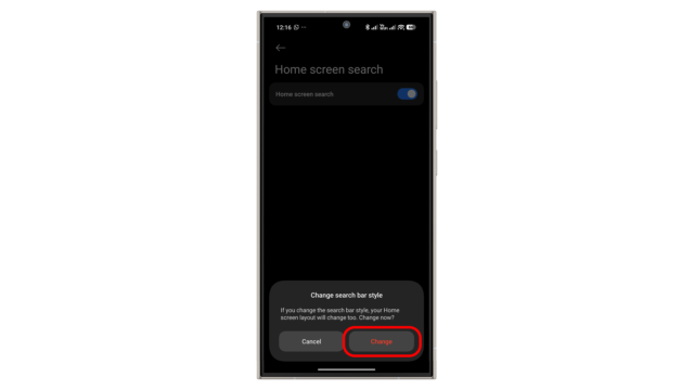 Bestätigen Sie Änderung, um die Änderungen zu übernehmen. Xiaomi HyperOS 3 Startbildschirm-Suchfunktion