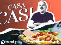 Casa-Casi-Logo, daneben Casi und im Vordergrund ein Teller mit Spaghetti und Smartphones