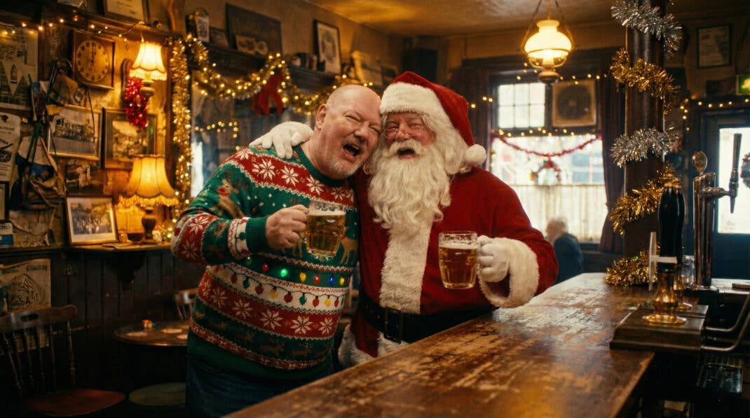 Casi trinkt und singt mit Weihnachtsmann in der Kneipe