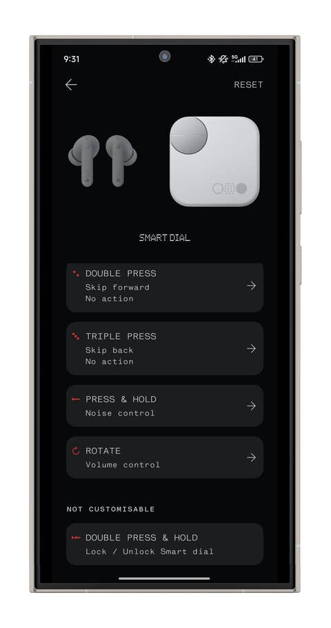 Screenshot der Nothing-X-App