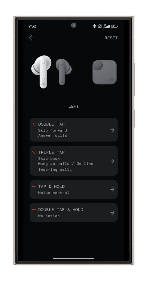 Screenshot der Nothing-X-App