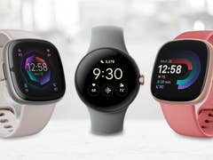 Google Pixel Watch zwischen Fitbit Sense 2 und Fitbit Versa 4