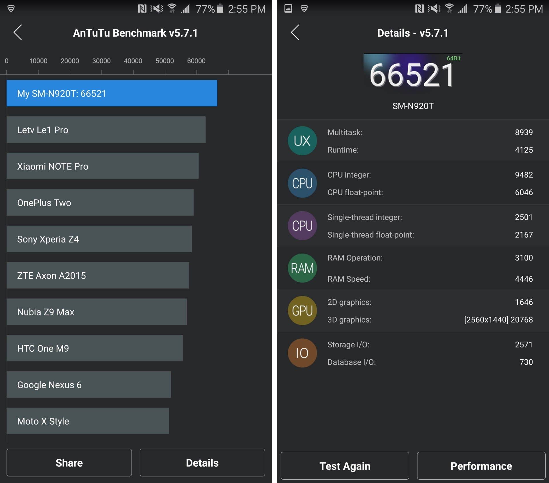 galaxy note 5 benchmark antutu score