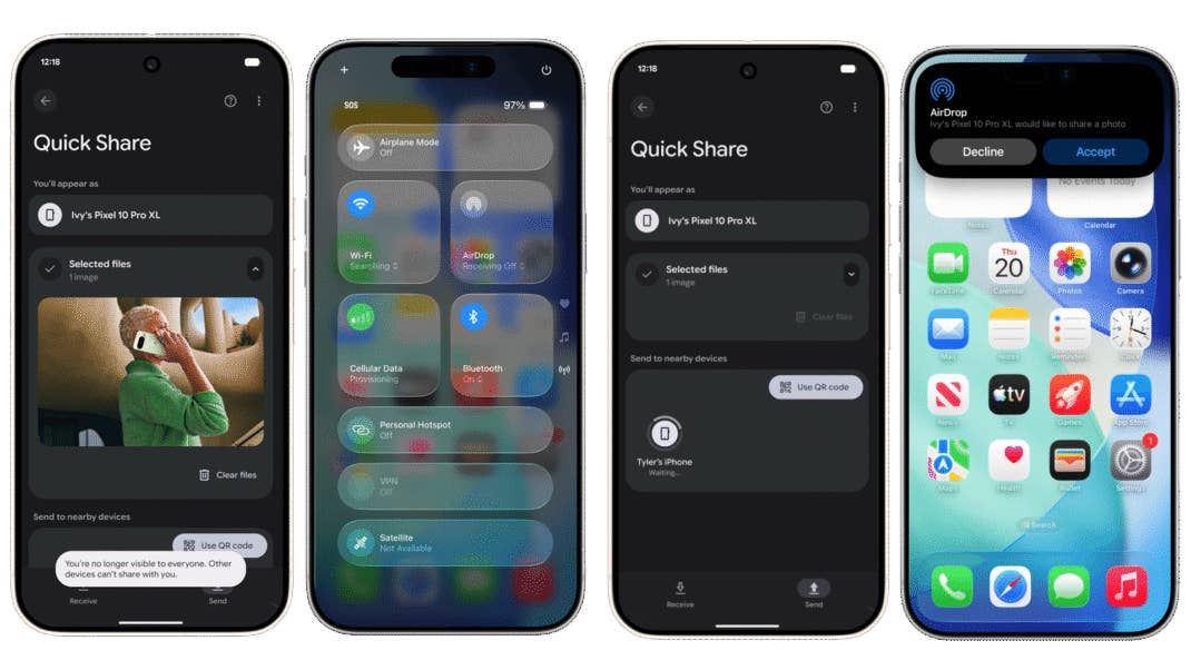 Google Quick Share on Android phone to iPhone