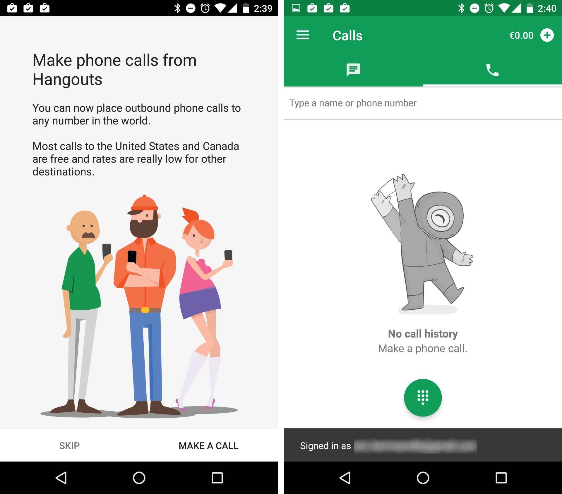 hangouts dialer make calls blurred
