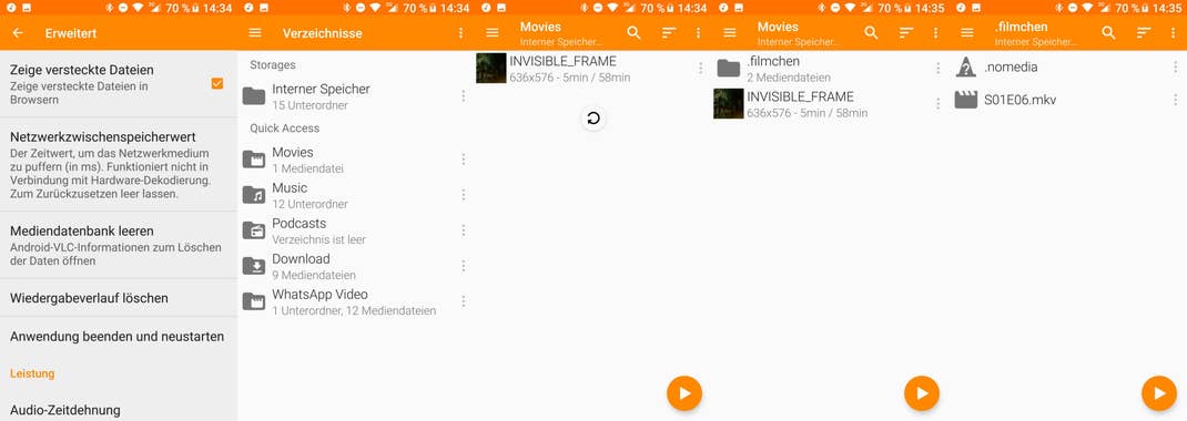 hide videos in android de