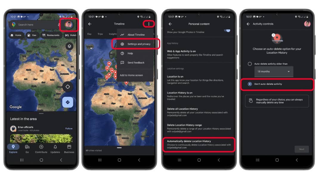 Screenshots zeigen, wie Ihr Euch die Zeitachse-Daten sichert