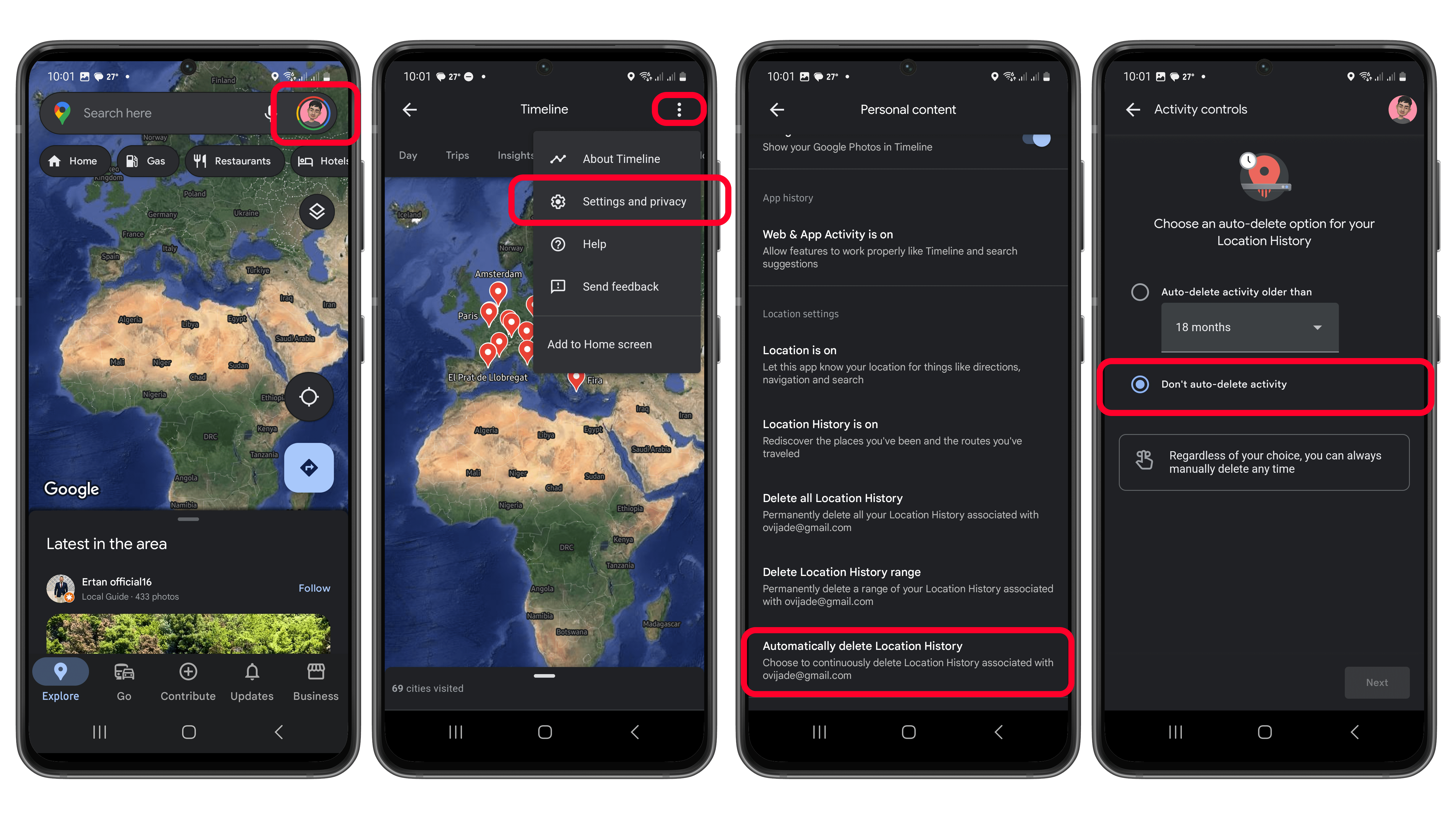 Screenshots zeigen, wie Ihr Euch die Zeitachse-Daten sichert