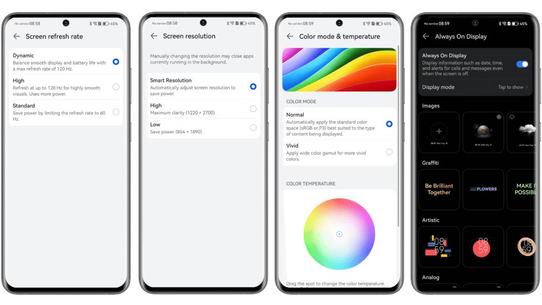 In Bezug auf das Display bietet Huawei mehr Einstellungen als manch anderer Hersteller. Huawei P60 Pro Screenshot