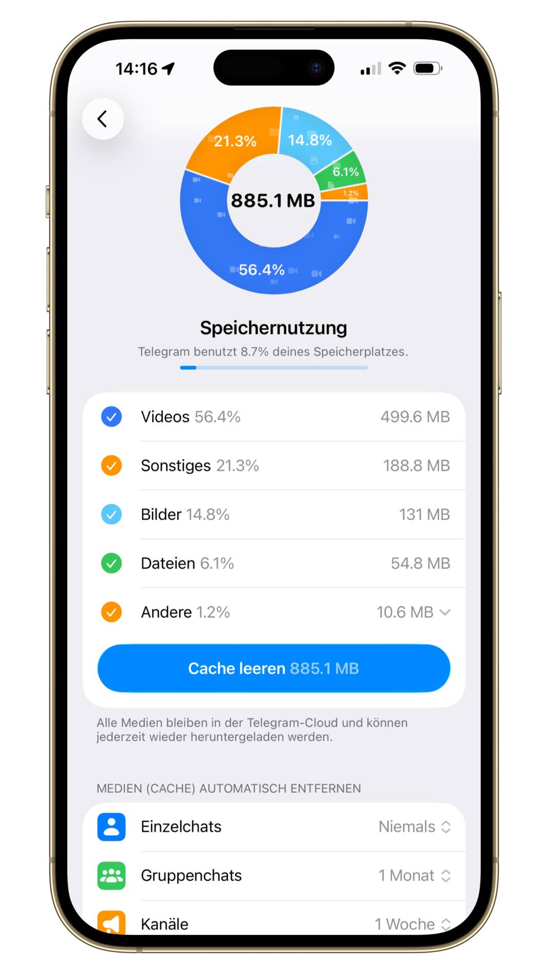 Ein Screenshot aus den Telegram-Einstellungen