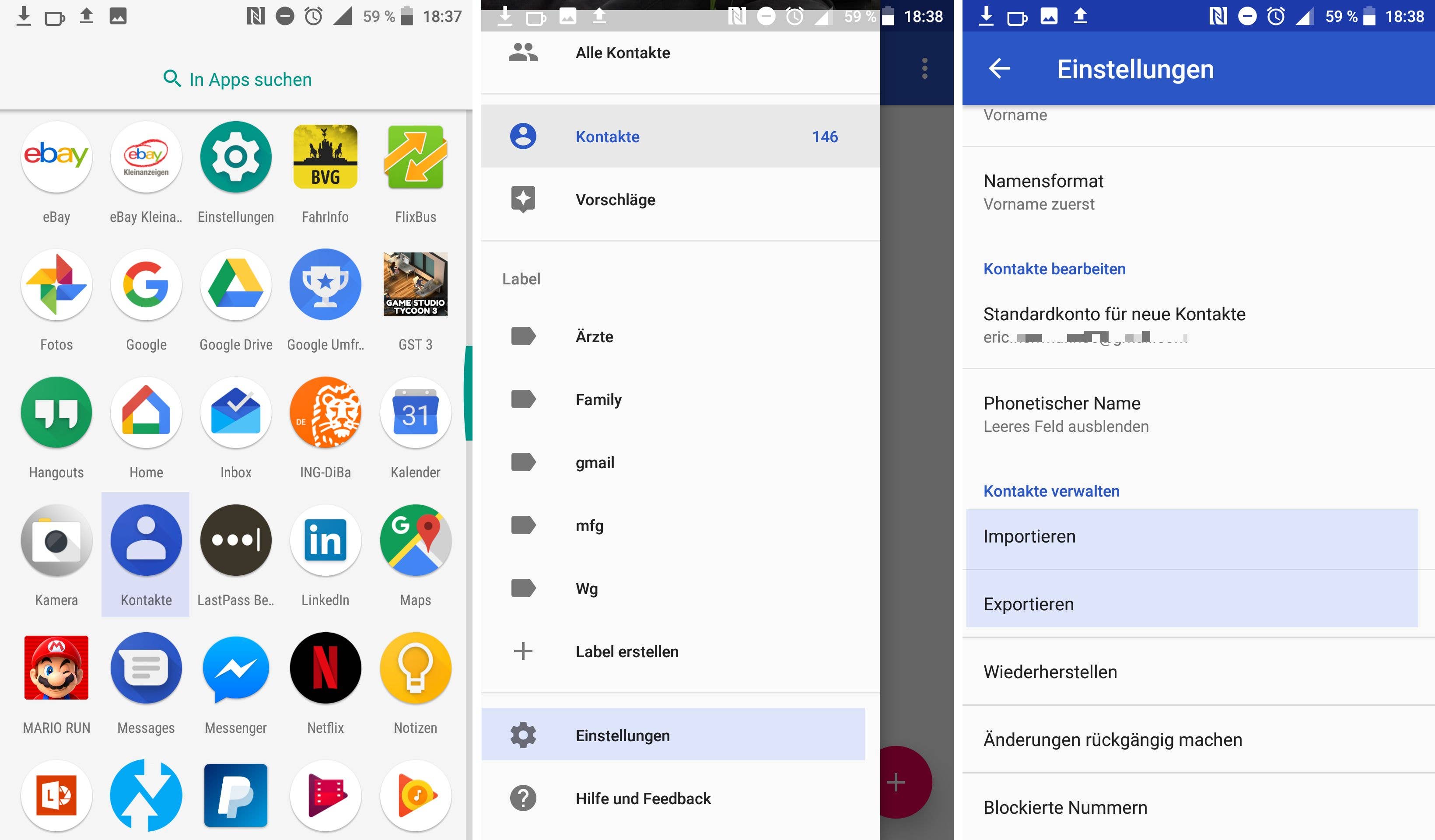 import contacts android de 2017